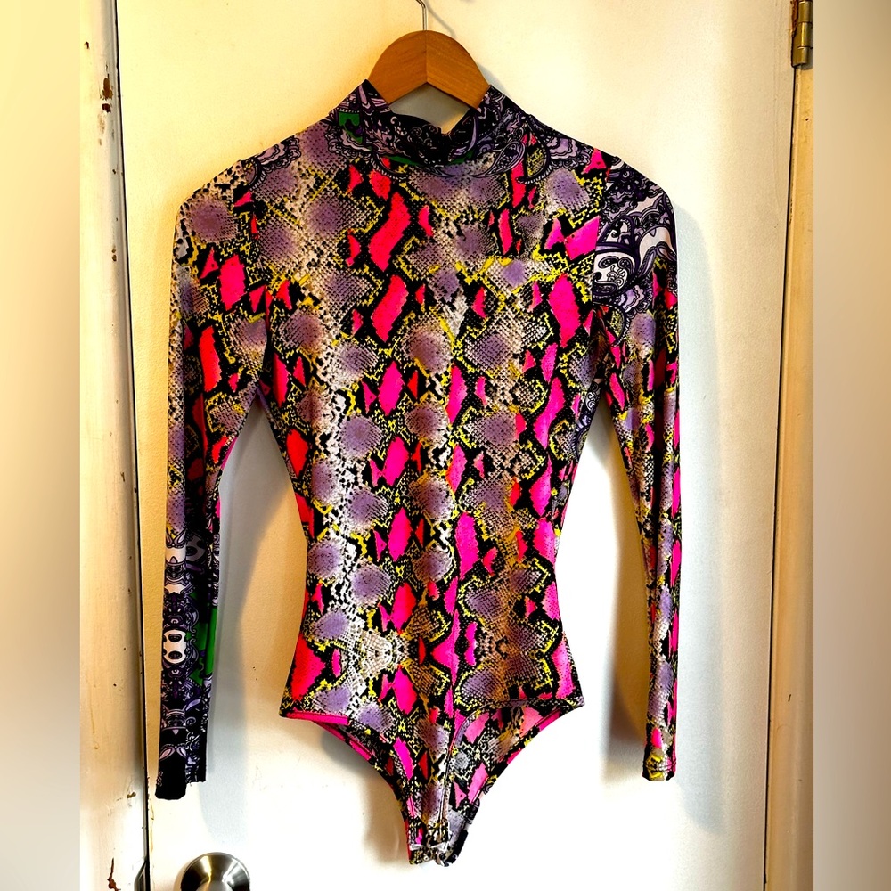 Ladies Jade- snake print vibrant colour body suit in excellent condition pink